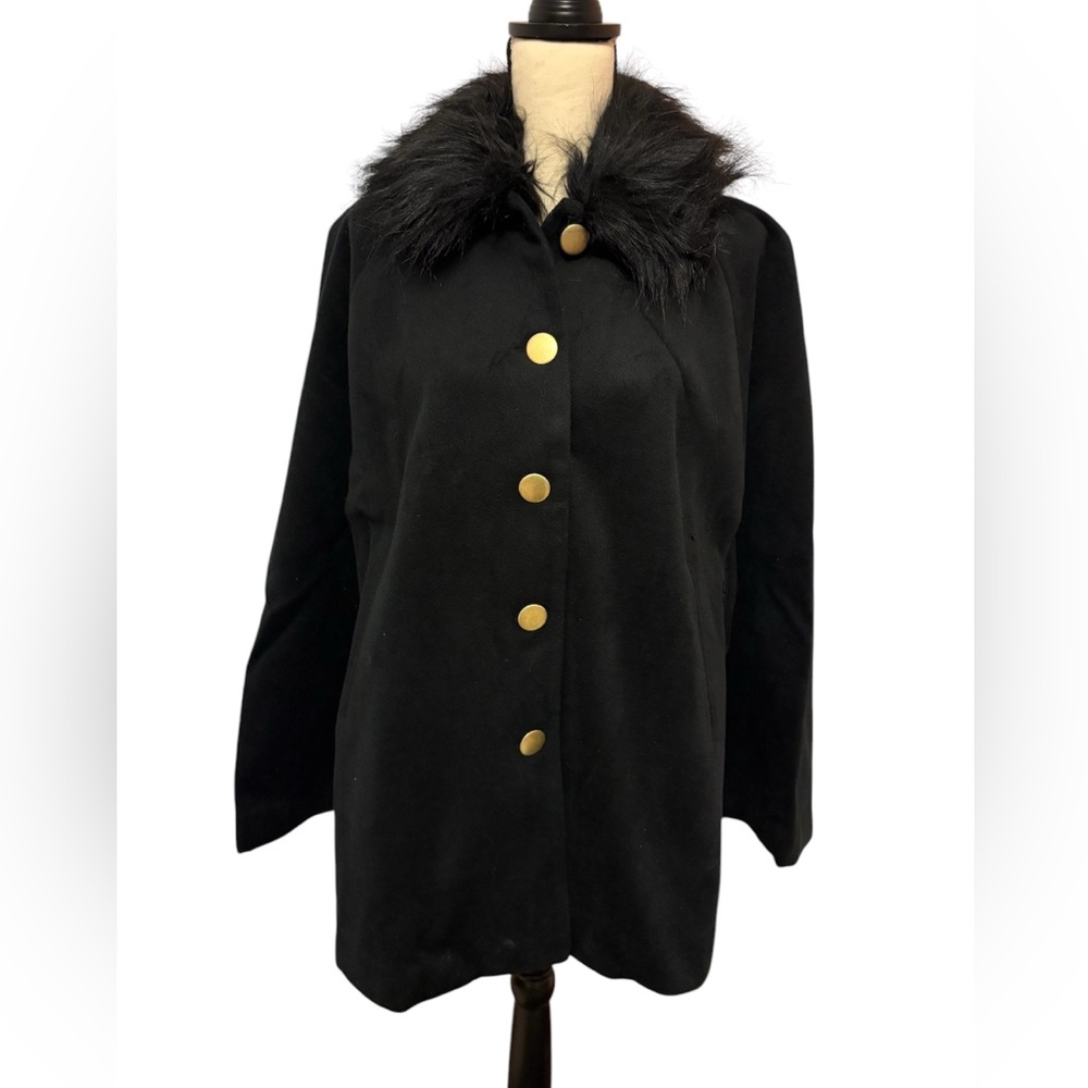 NWT Crown & Ivy Elegant Black Fur-Trimmed Women's Cloak Sz XL